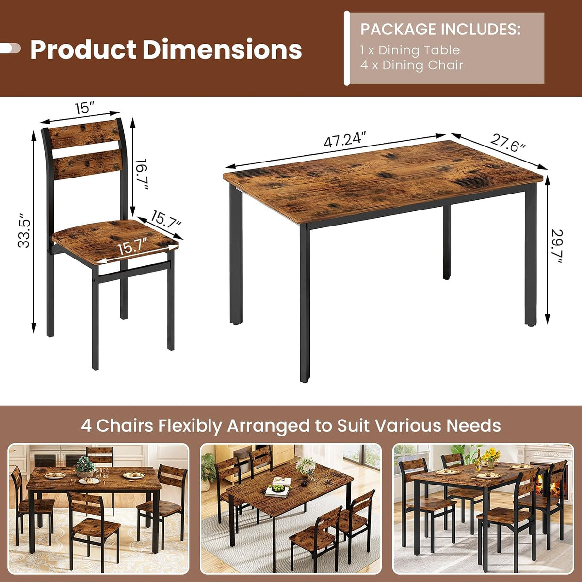 dklgg dining room table set for 4 farmhouse, package contents