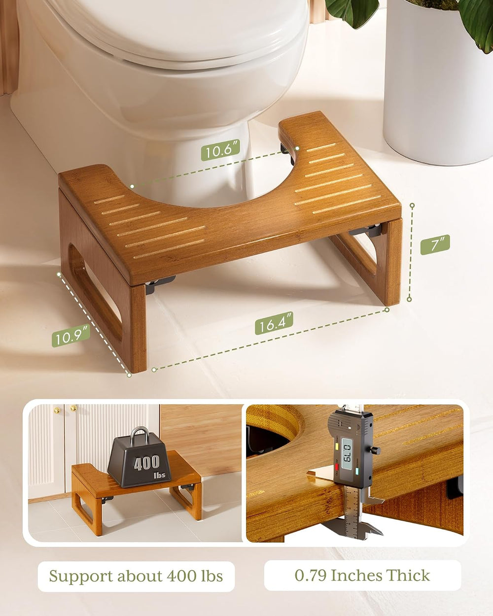AmazerBath 7 Inches Bamboo Toilet Stool Squat for Adult, Foldable Squatting P...