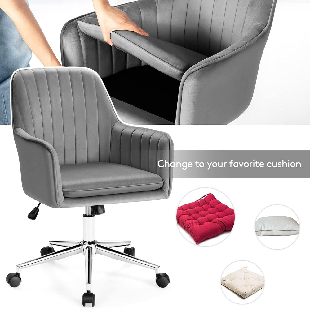 GIANTEX Velvet Desk Chair, Mid-Back Leisure Office Chair, Modern Computer Arm...