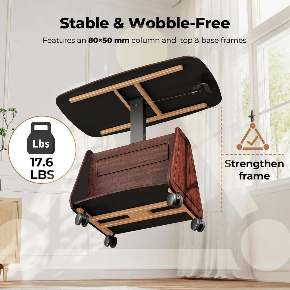 Rolling Side Table with Wheels, Sofa Couch Desk with Storage