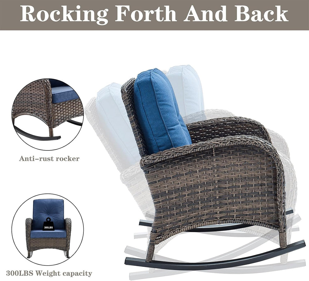 Belord Wicker Porch Rocking Chairs - 3 Pieces Patio Bistro Set High Back Outd...