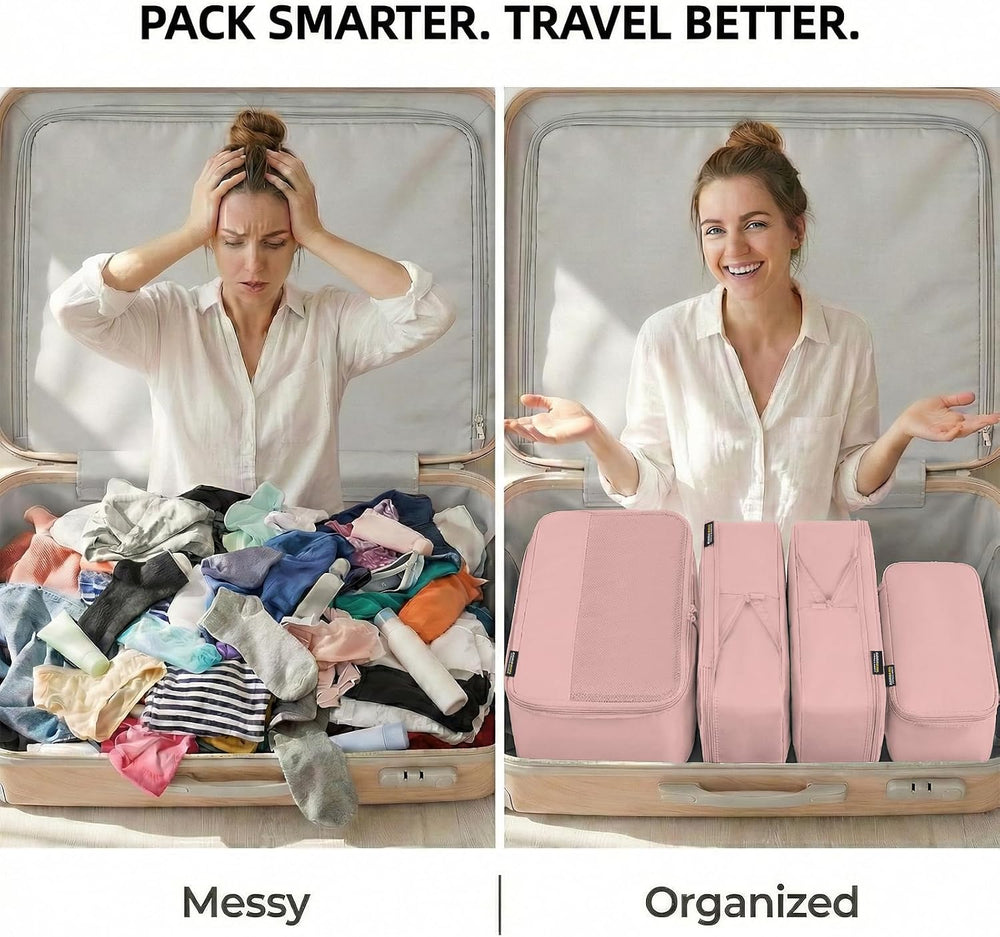 4 Large Compression Packing Cubes for 7–14 Day Travel, Dusty Pink