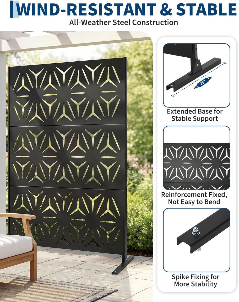 Outdoor Privacy Screen, 48" W x 75" H, Metal Privacy Divider Panels