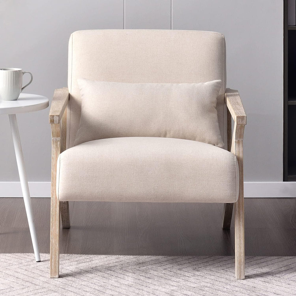 INZOY Mid Century Modern Chair with Wood Frame, Upholstered Armchair with Wai...