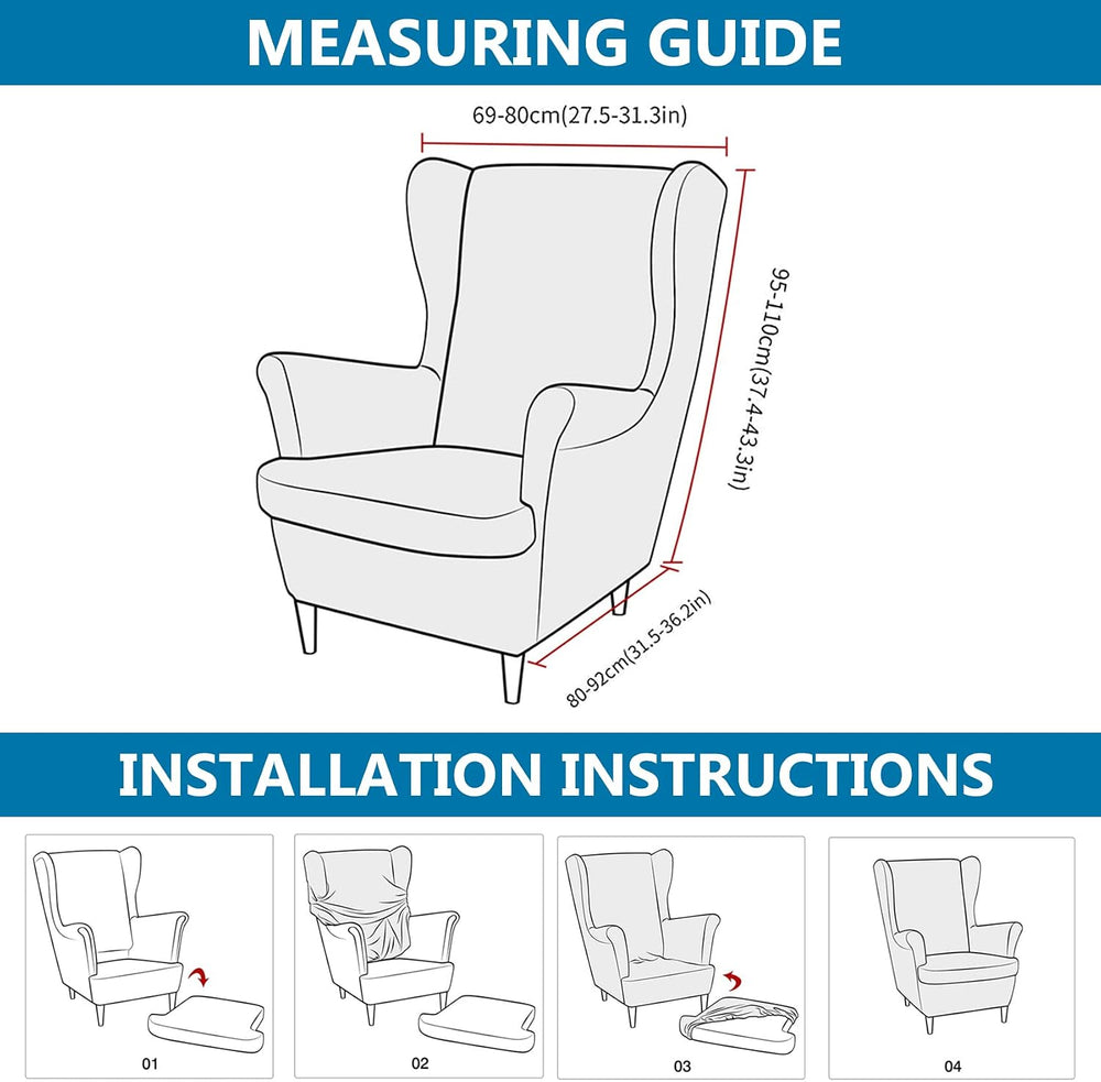 HZDHCLH Waterproof Wingback Chair Slipcovers 2 Piece,Stretch Spandex Wing Cha...