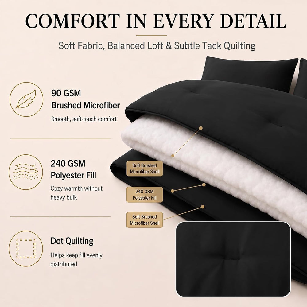 CozyLux King Size Comforter Set Black, 7 Pieces Bed in a Bag