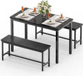 Dining Table Set for 4, Kitchen Table with 2 Benchs, Black