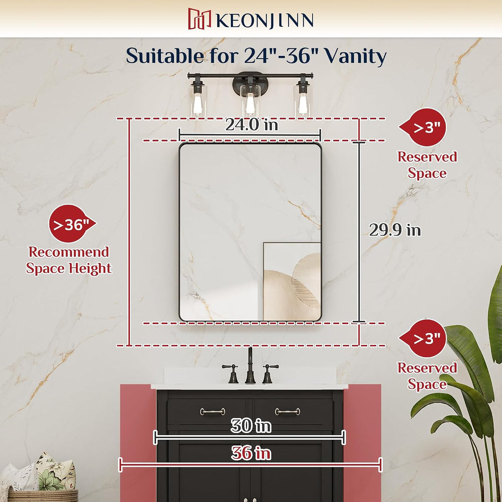 Keonjinn 24 x 30 Inch Brushed Nickel Bathroom Vanity Mirror, Aluminum Frame