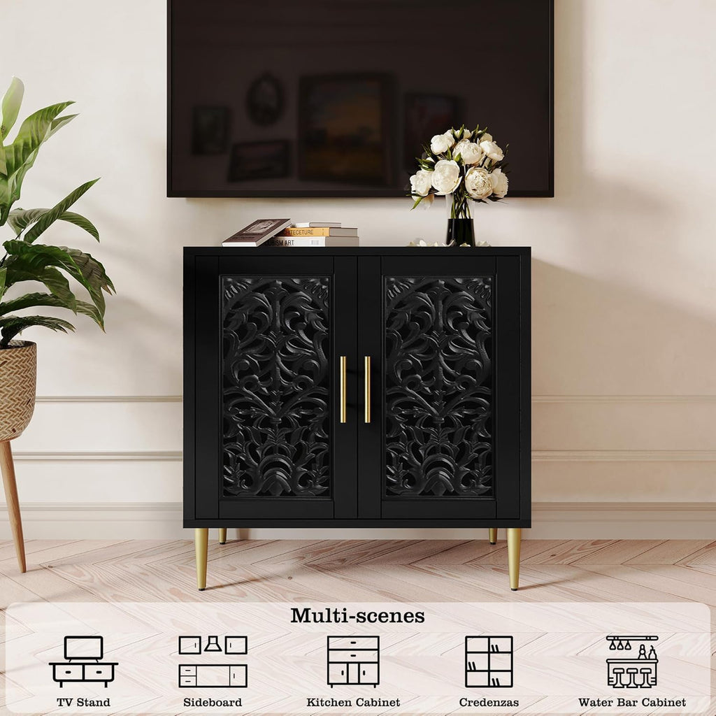ARTPOWER Vintage Hollow Carving Accent Cabinet with 2 Doors for Living Room