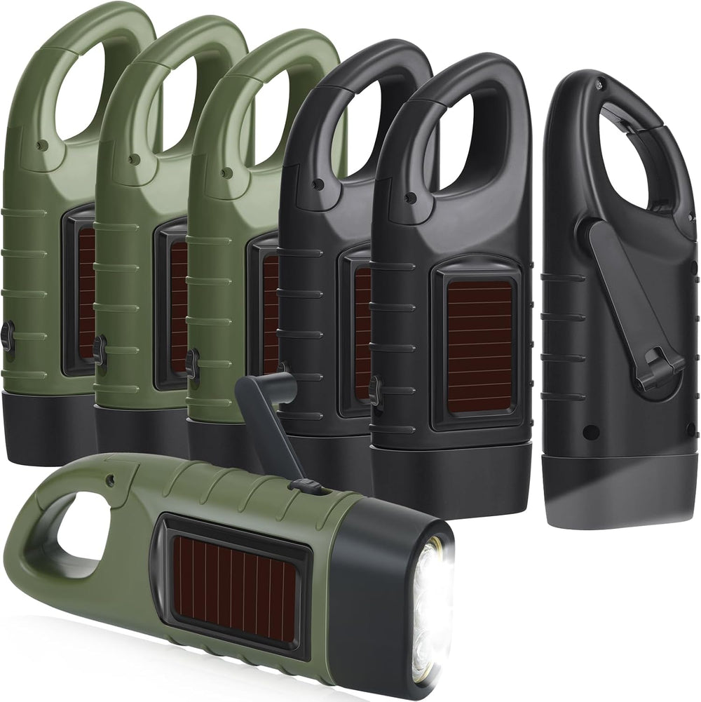 Mudder 6 Pack Hand Crank Flashlights Solar Powered Flashlight, Green,Black