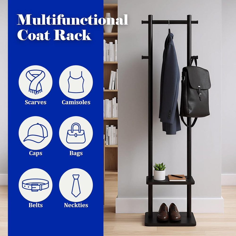 Coat Rack,Freestanding Hall Tree for Entryway Home Bedroom Office,Sturdy Wood...