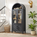 71" Tall Arched Display Cabinet with Glass Doors, 5-Tier Bookshelf