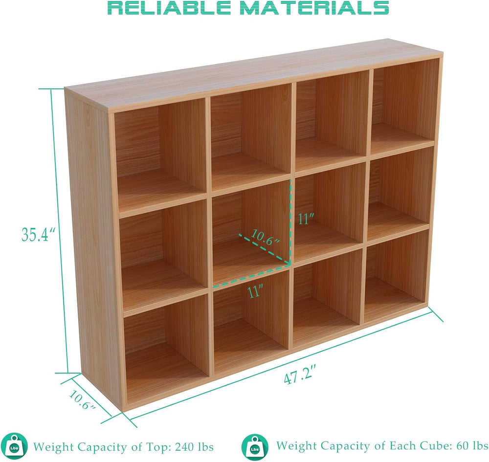 OSCHF 12-Cube Storage Shelf Bookcase, Oak