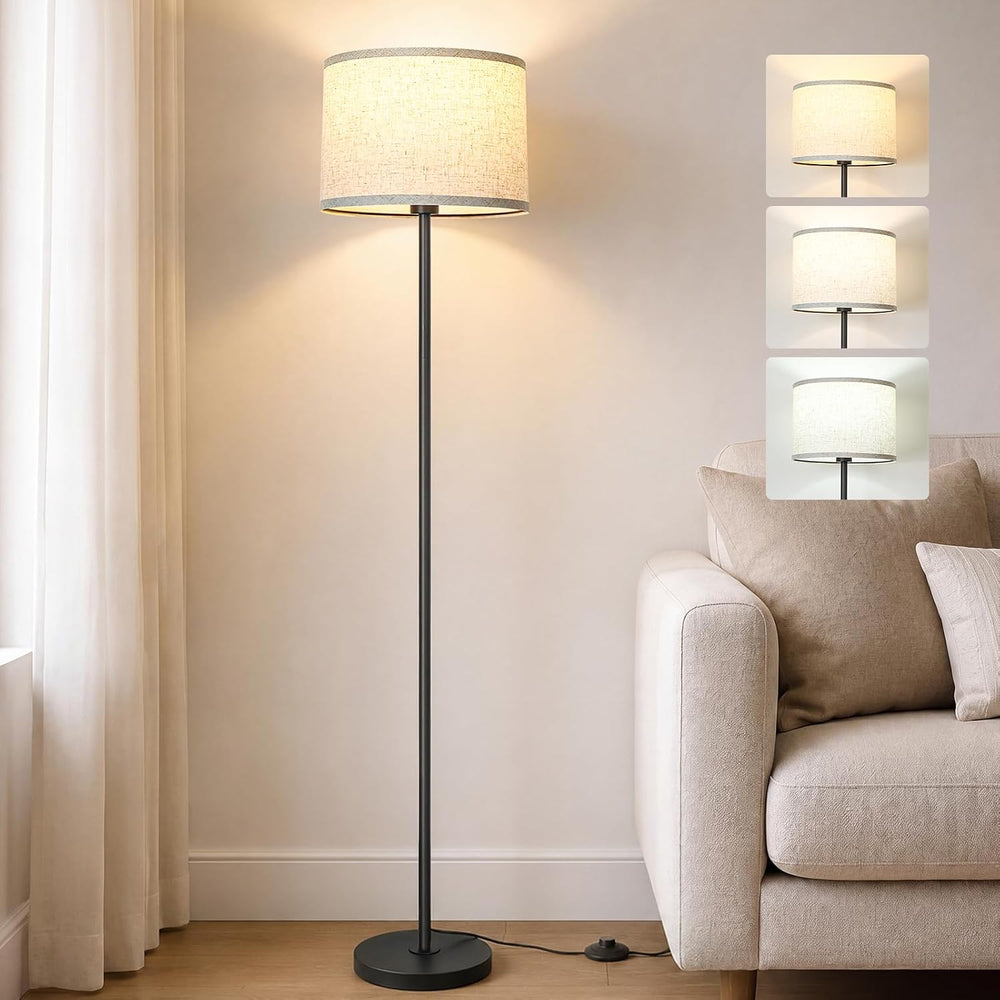 Qingmiao Black Floor Lamp for Living Room, Anti-Tip Base, 3 Way Bulb
