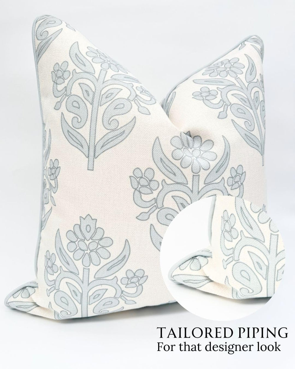 Jillien Harbor “The Naples” Floral Block Print Pillow Cover – Grey and White ...