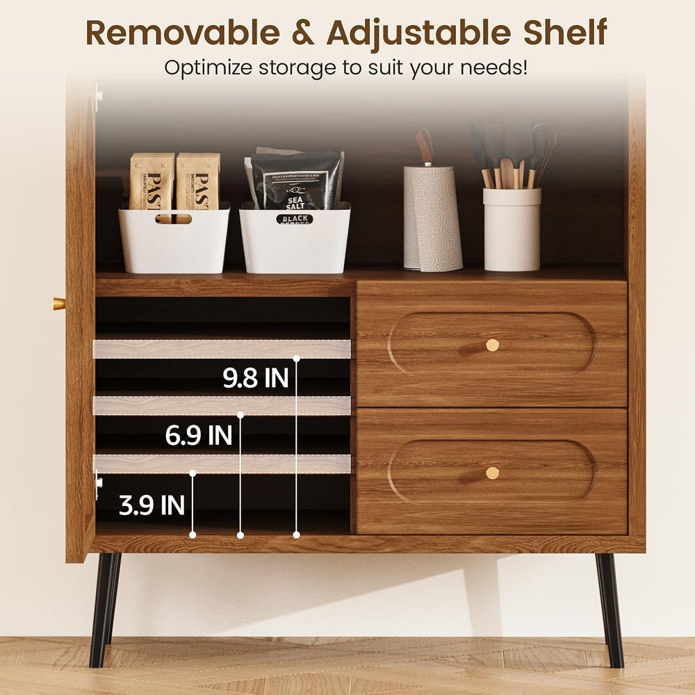 Wood Sideboard Cabinet - Slim Buffet Cabinet with Storage & Drawers