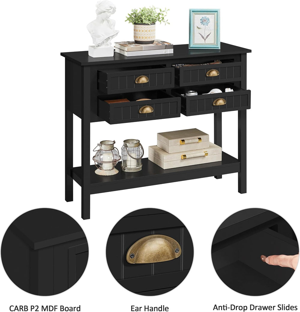 Yaheetech Black Console Table with 4 Drawers and Storage Shelf for Entryway