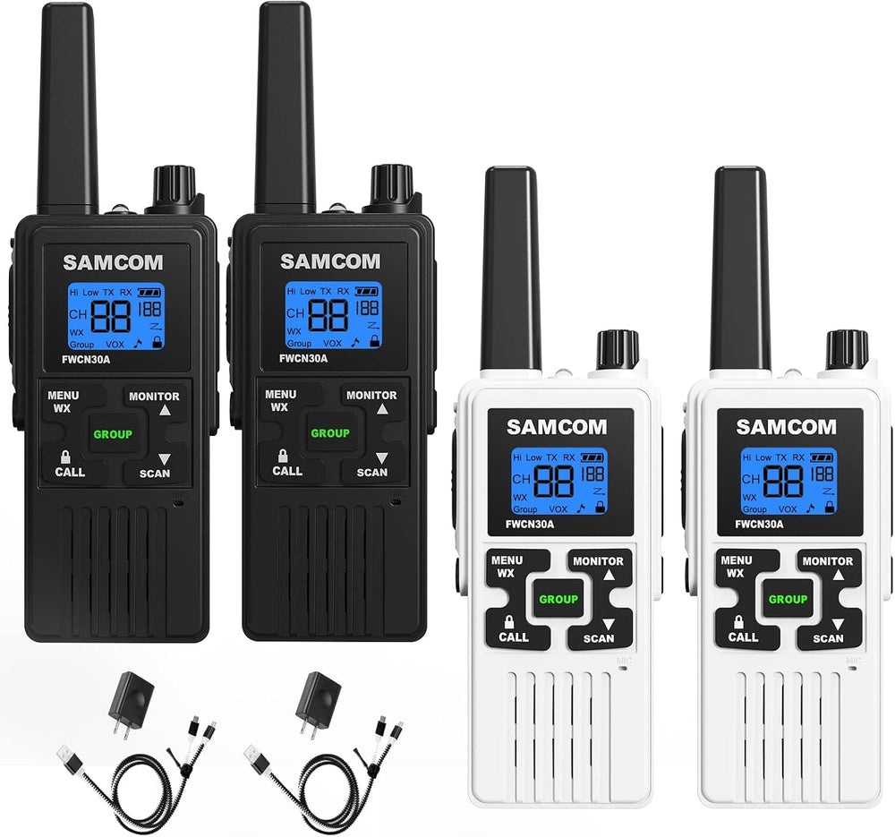4 Long Range Walkie Talkies Rechargeable for Adults SAMCOM NOAA 2 Way Radios ...