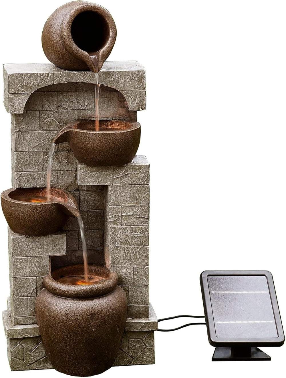 Teamson Home 28 in. Cascading Bowls and Stacked Stones LED Outdoor Water Foun...