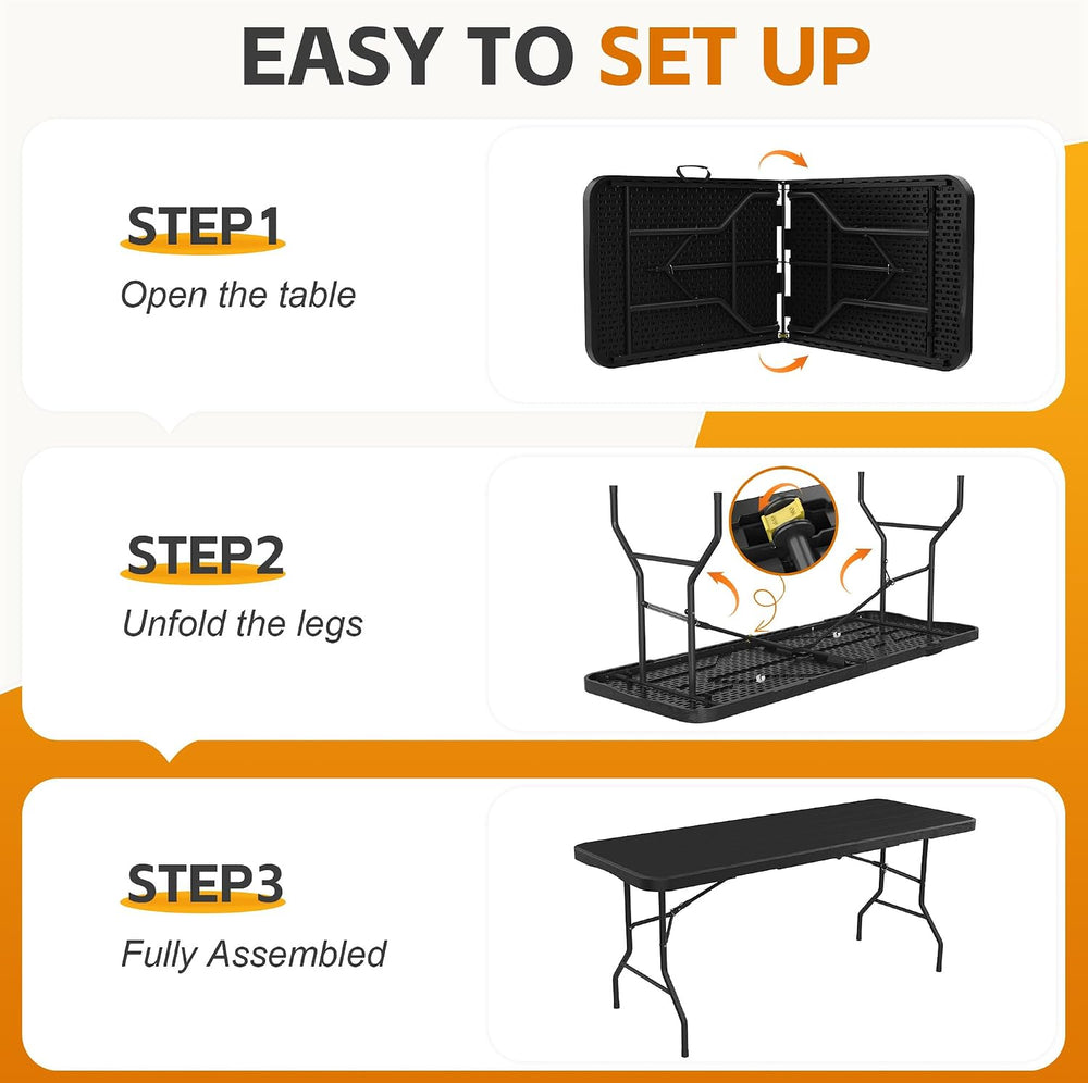 6 Ft Plastic Folding Table,Heavy Duty Portable Table for Indoor & Outdoor...