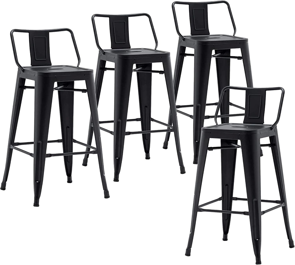 Changjie Furniture Industrial Metal Bar Stools with Backs Set of 4, Counter H...