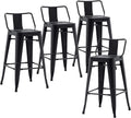 Changjie Furniture Industrial Metal Bar Stools with Backs Set of 4, Counter Height Barstools for Home Kitchen, Durable and Stylish Bar Stools Set (24 inch, Matte Black)