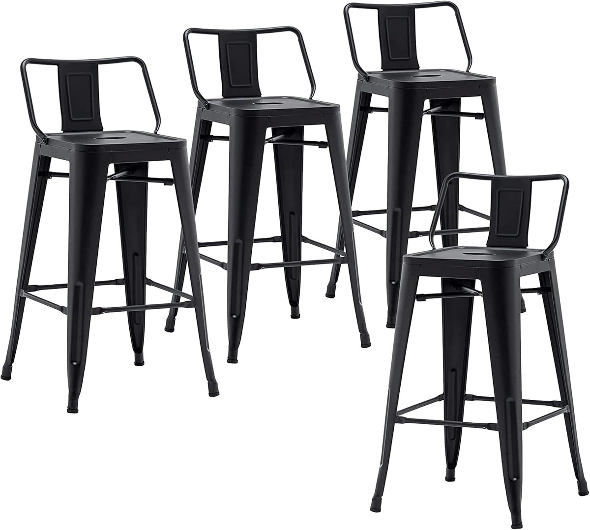 Changjie Furniture Industrial Metal Bar Stools with Backs Set of 4, Counter Height Barstools for Home Kitchen, Durable and Stylish Bar Stools Set (24 inch, Matte Black)