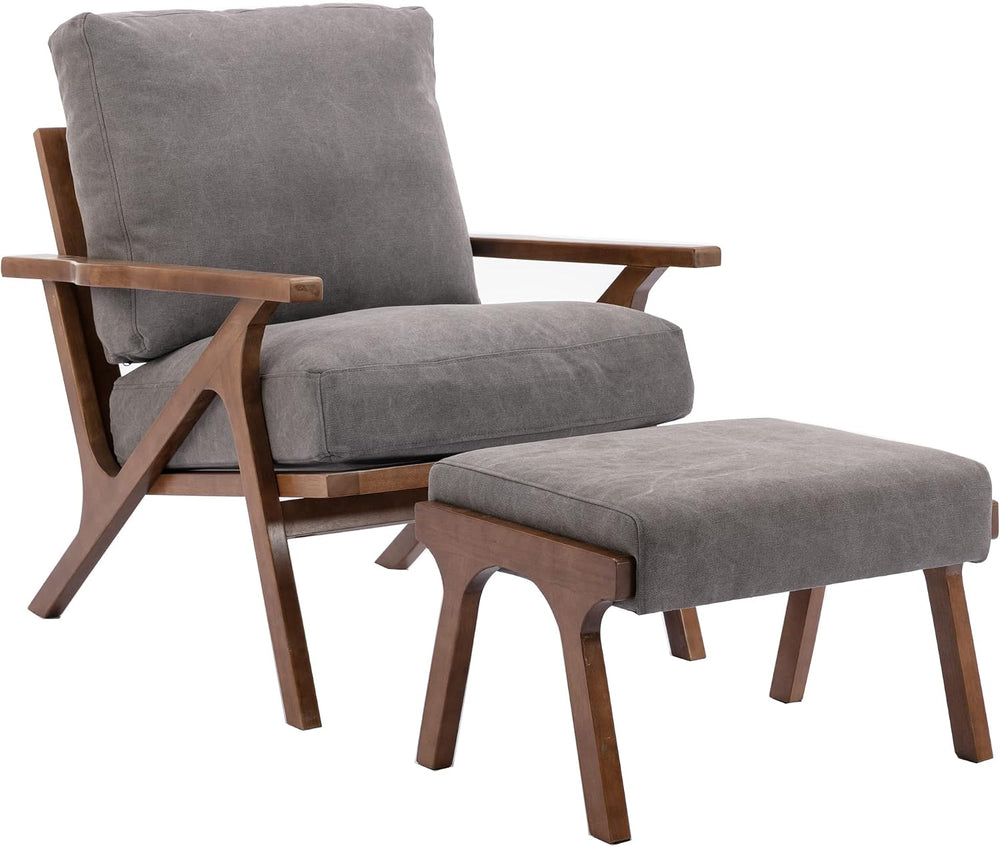 chairus Mid-Century Modern Accent Chair with Ottoman, Comfy Upholstered Loung...
