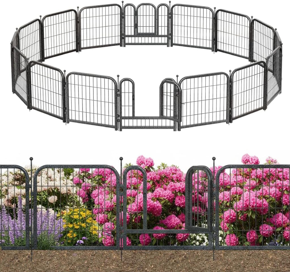 Decorative Garden Metal Fence 31.4ft (L)×24in (H) with 14 Panels 2 Gate Outdo...