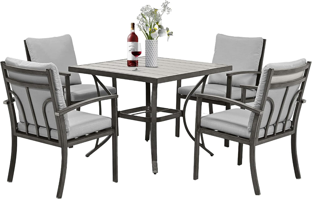 HAPPATIO 5-Piece Patio Outdoor Dining Set - All Aluminum Outdoor Patio Table ...