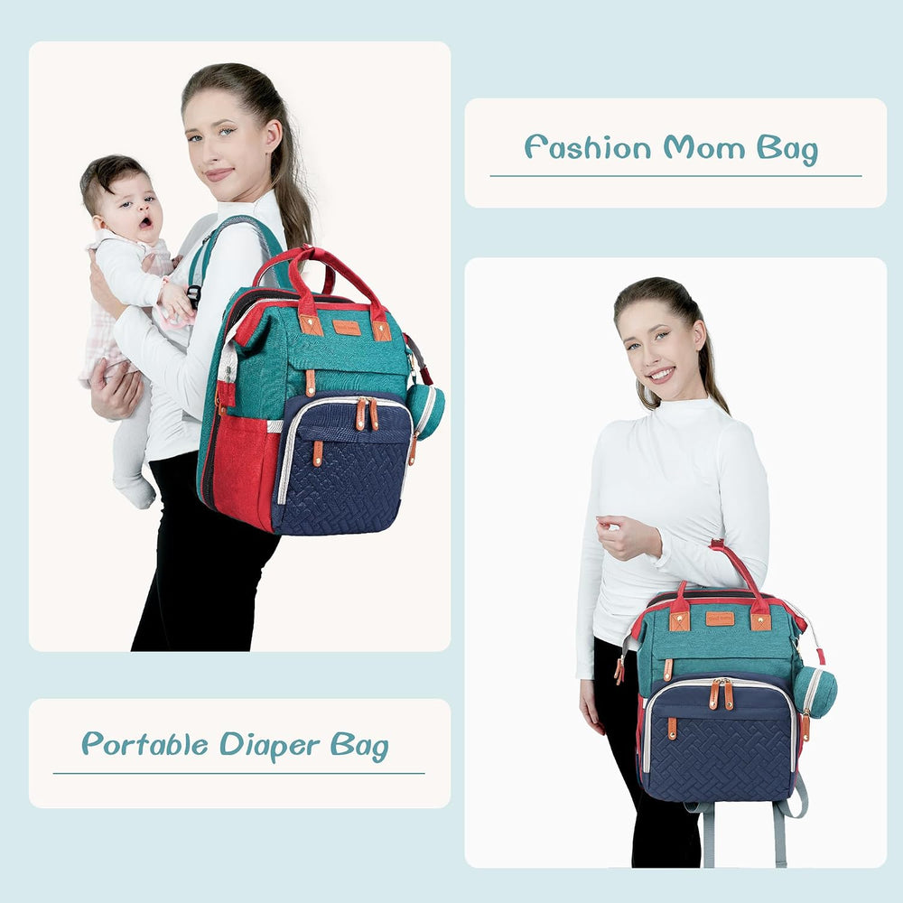 JOYCE Diaper Bag Backpack with Changing Station,Blue-Green