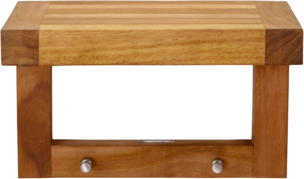 AquaTeak 12" Moa Floating Teak Wall Shelf with Hooks