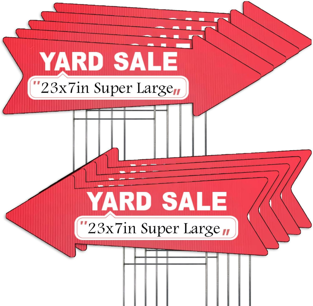 10 Pack Large Size Yard Sale Red Arrow Signs With Stakes - 23 x 7.2 in Double...