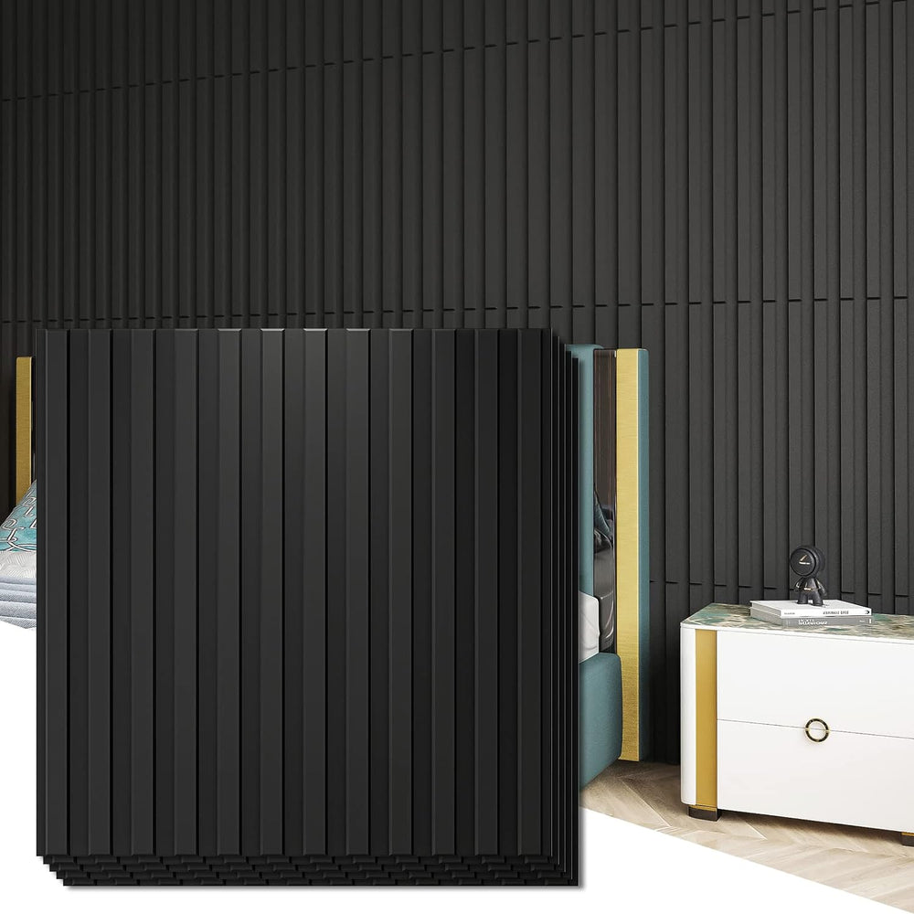 Art3d 3D Fluted Textured Slat Wall Panels, 19.7 x 19.7 in, 12-Pack, Black