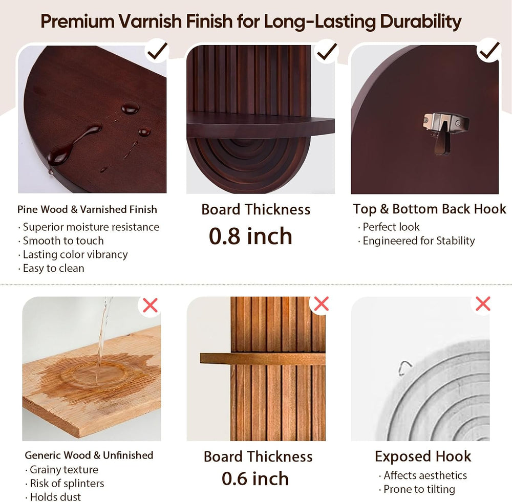 Wood Arched Floating Wall Shelf, Modern Wall Art Trinket Shelf Dark Brown