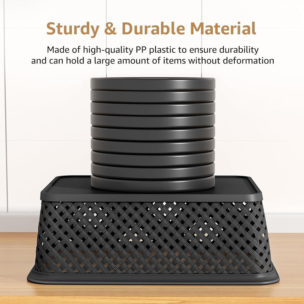 MaxGear 3 Pack Plastic Storage Baskets, Large, Black