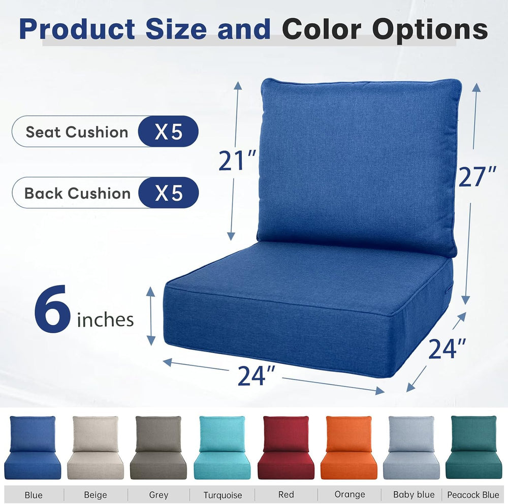Belord Luxury 6" Thick Outdoor Cushion 5 Set - 24 x24 Inch 28D Sponge Fi...
