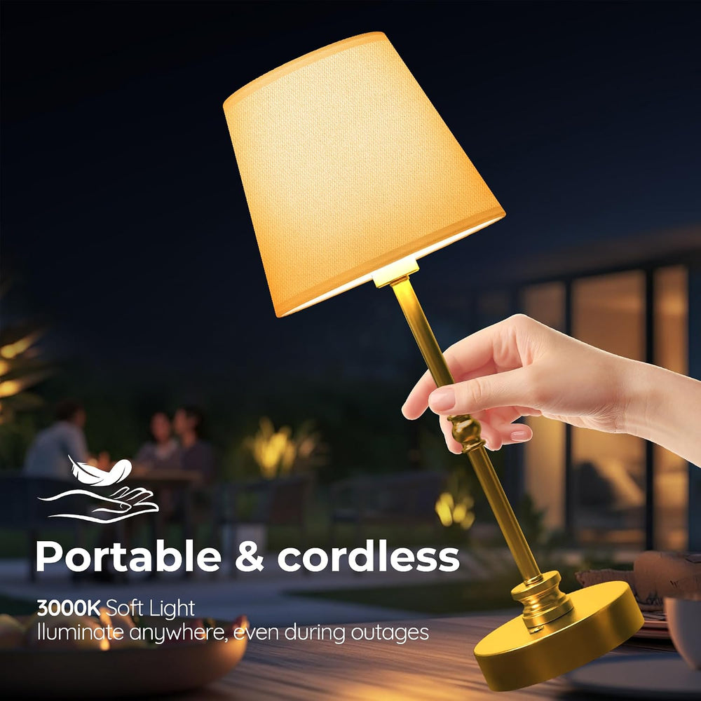 Cordless Rechargeable Table Lamp, Gold, 2 Set