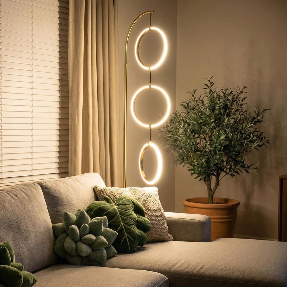 Bairth Gold 3-Light LED Floor Lamp, Modern Arc Floor Lamp for Living Room
