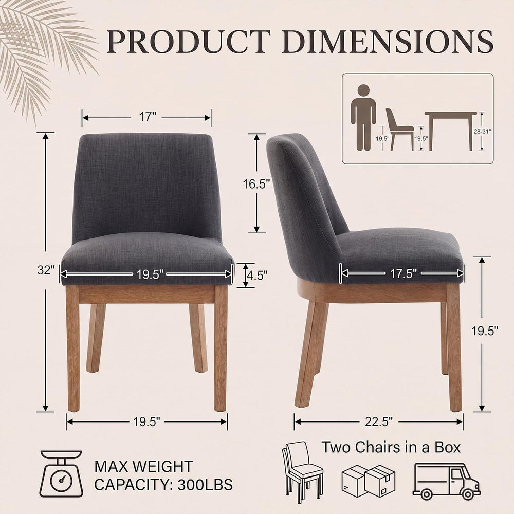 Charcoal Linen Dining Chairs Set of 6, Soft Upholstered Dining Room Chairs