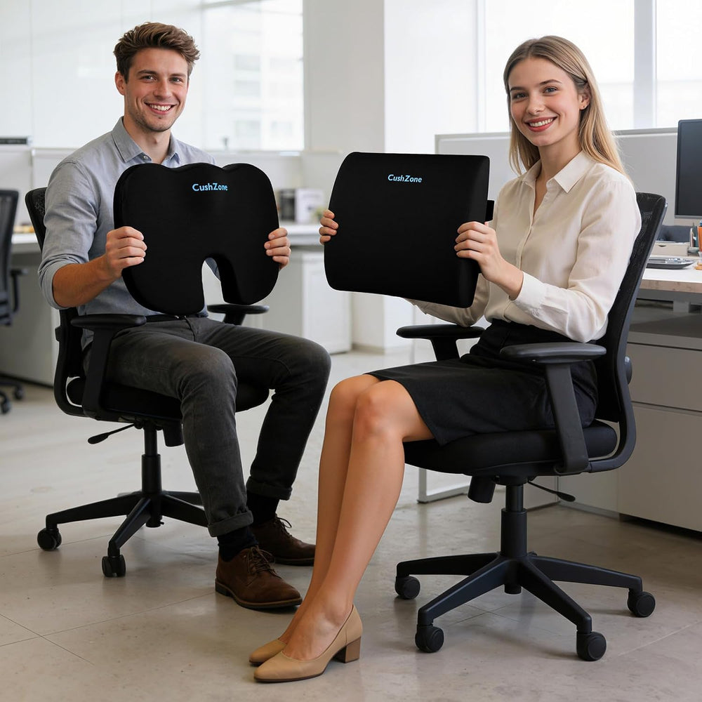 CushZone Seat Cushion and Lumbar Support Pillow for Office Chair, Black