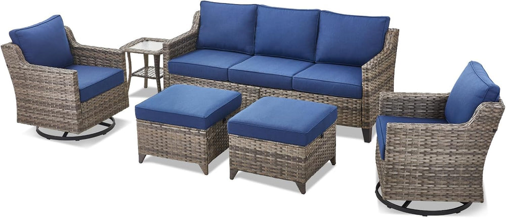 6 Piece Outdoor Patio Wicker Furniture Sets-High Back Outdoor Conversation Se...