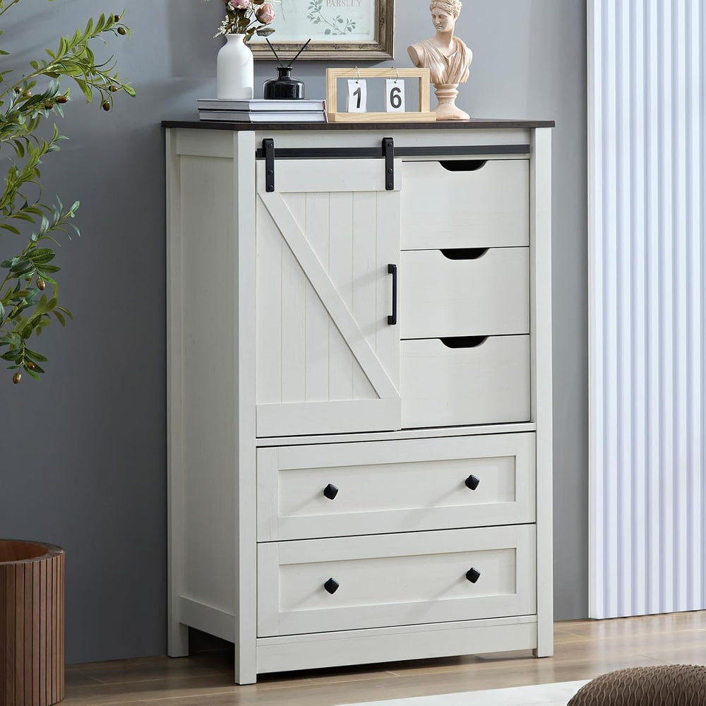 BOSHIRO White Dresser for Bedroom with 5 Drawers, 48" Tall w/Sliding Bar...