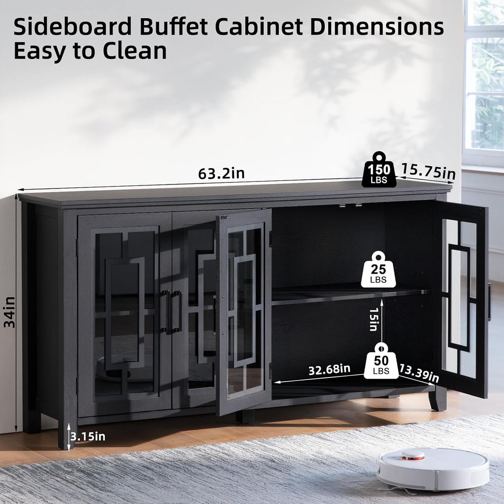 Joaxswe 63" Farmhouse Large Sideboard Buffet Cabinet with Storage, Black