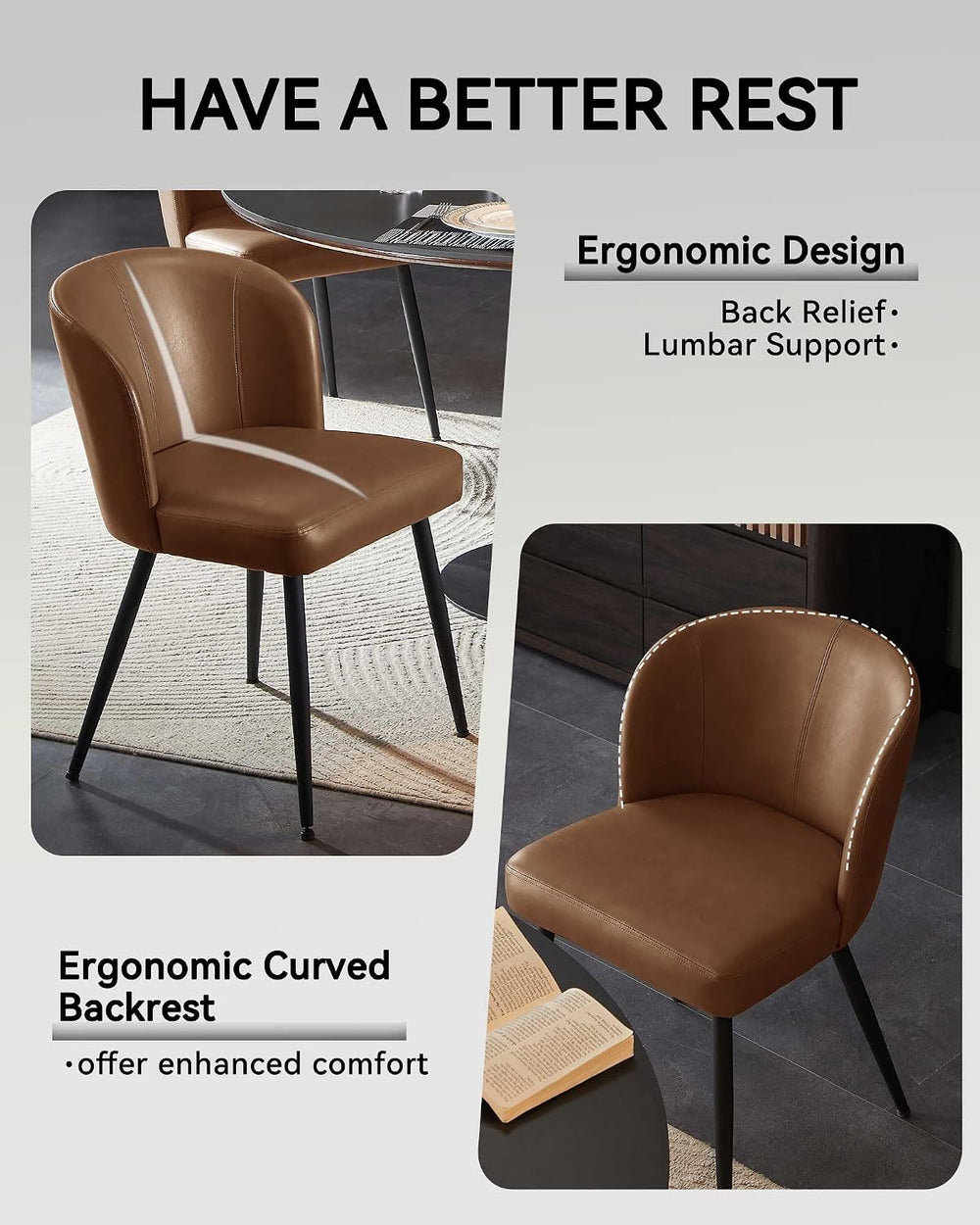 Susalt Upholstered Faux Leather Dining Chairs Set of 4, Brown