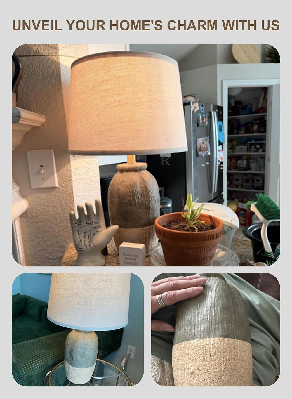 22.5" Green Ceramic Table Lamps for Bedroom, Boho Nightstand Lamp