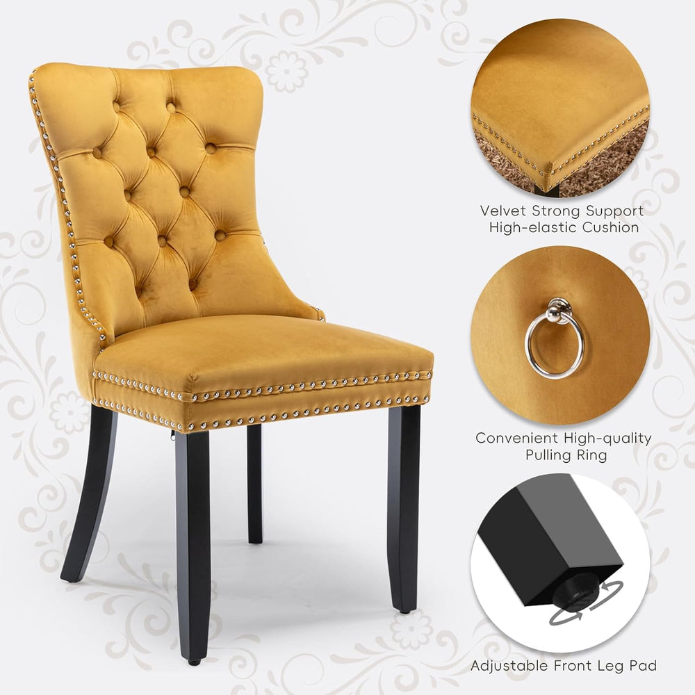 Velvet Upholstered Dining Chairs Set of 2, Modern Style Kitchen Side Chairs w...