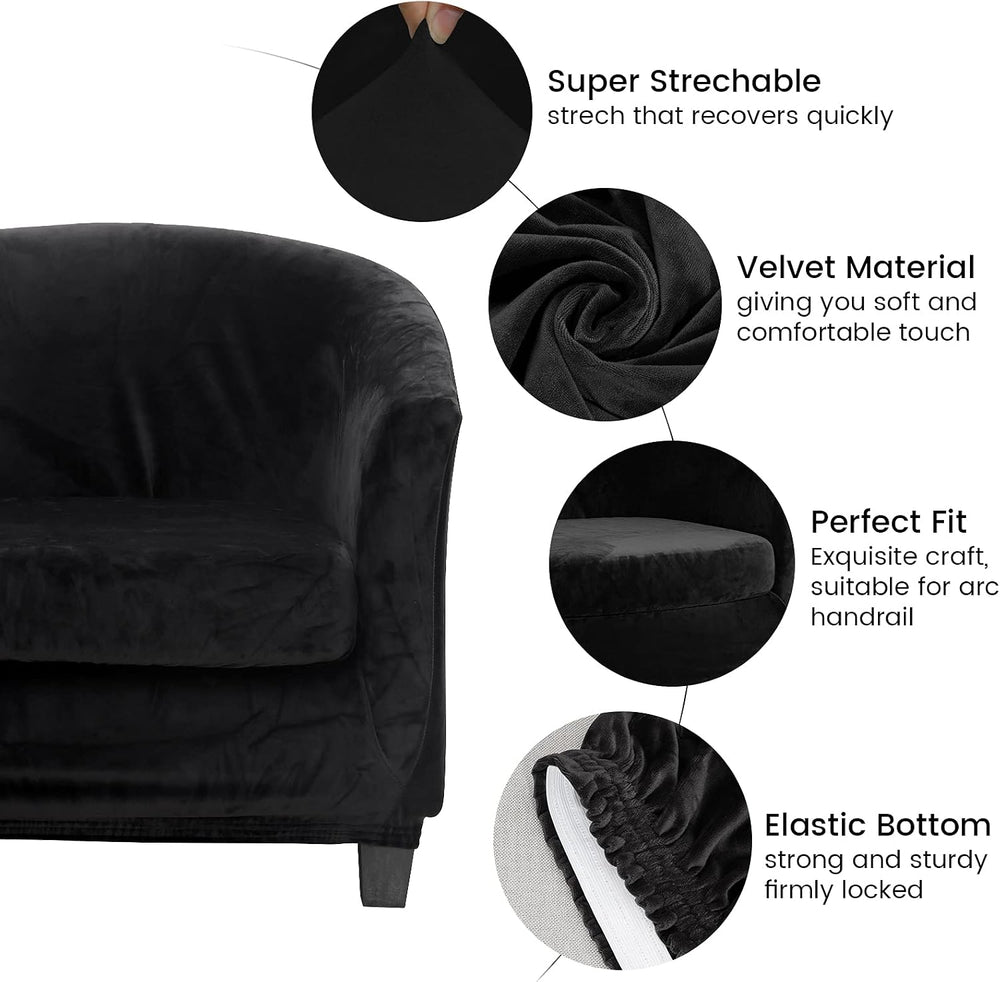 MIFXIN 2 Pieces Velvet Tub Chair Covers with Cushion Cover Stretch Soft Remov...
