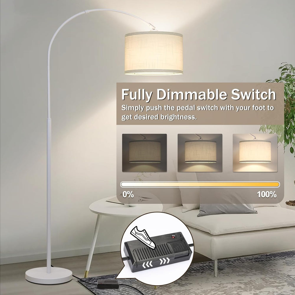Dimmable Arc Floor Lamp，Standing Lamp with White Adjustable Hanging Shade