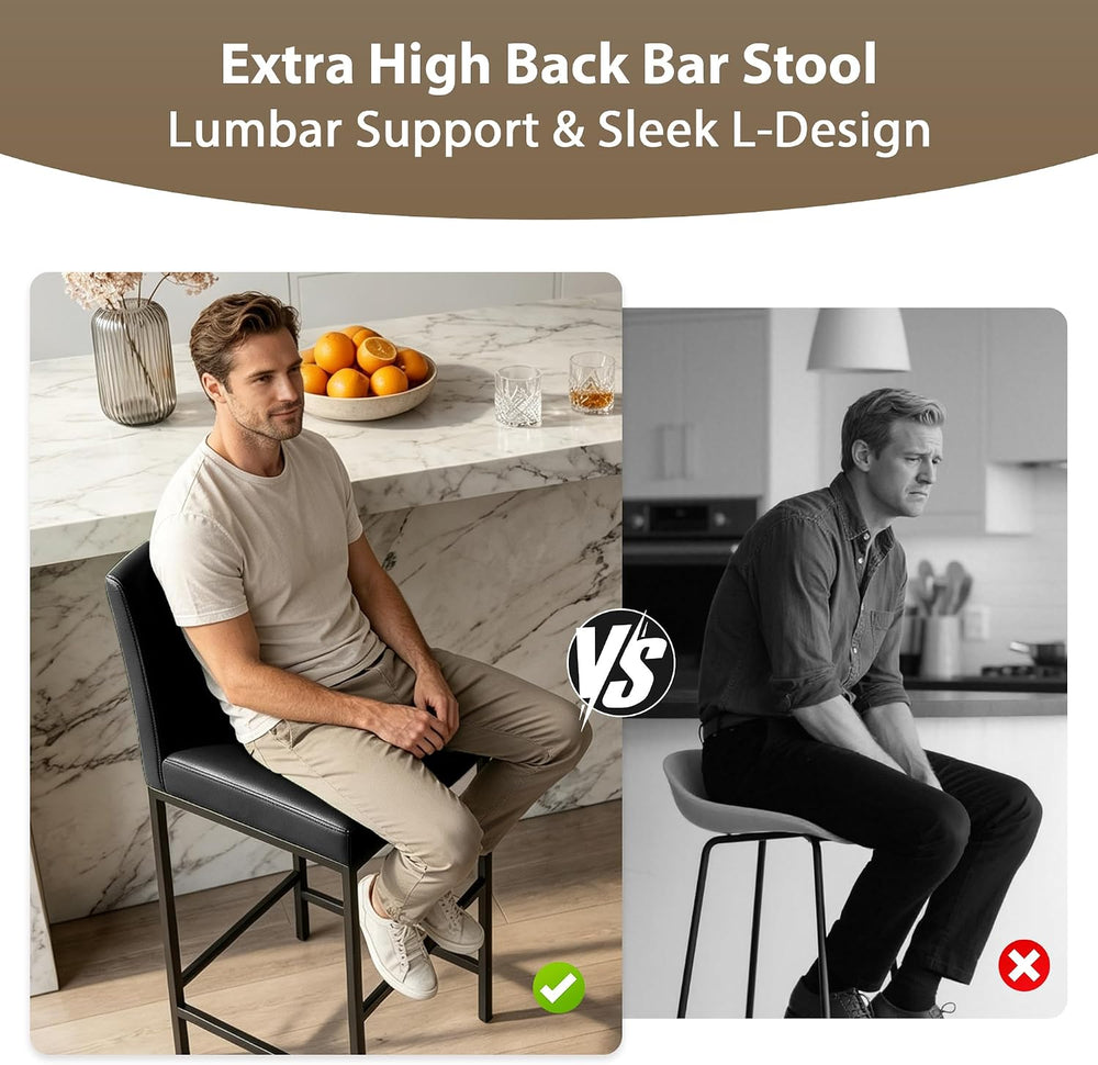 30 Inch Bar Height Bar Stools with Back Set of 6, Black
